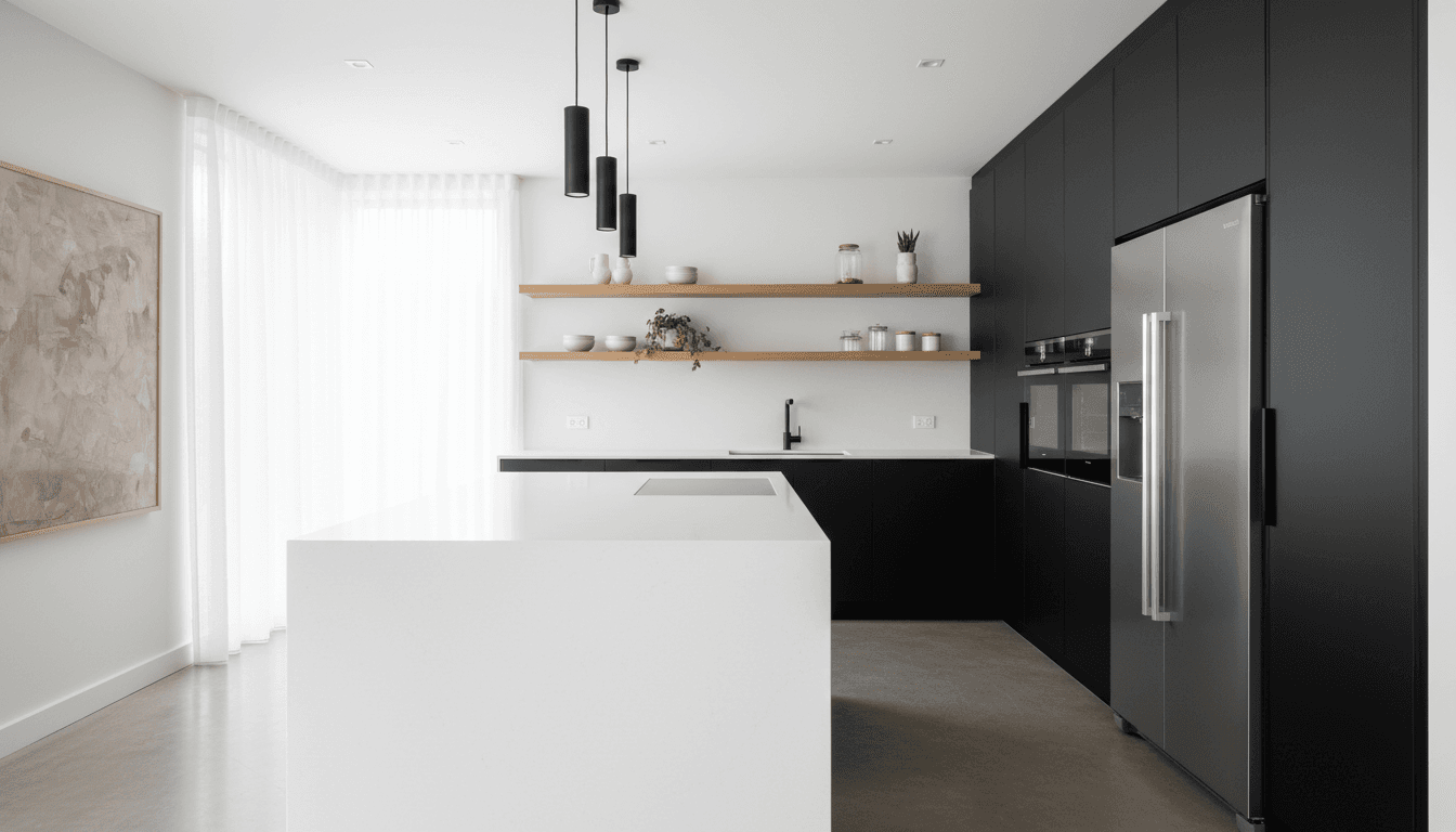 Modern kitchen interior with custom cabinetry and countertops