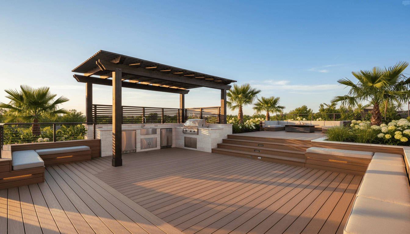 Elevated deck construction and outdoor living space